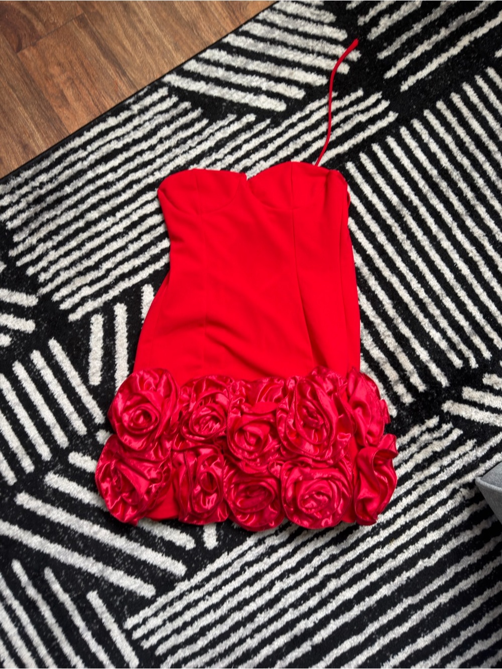 Strapless Red Rosette Mini Dress